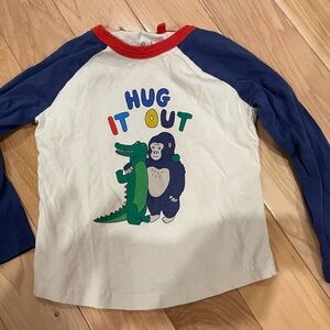 Mini Boden Long Sleeve 'Hug It Out' Tee - Cream and Blue
